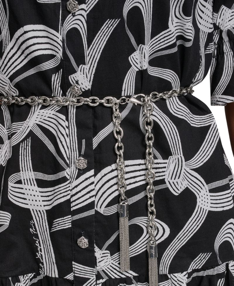 Women's Printed Belt Collared Dress