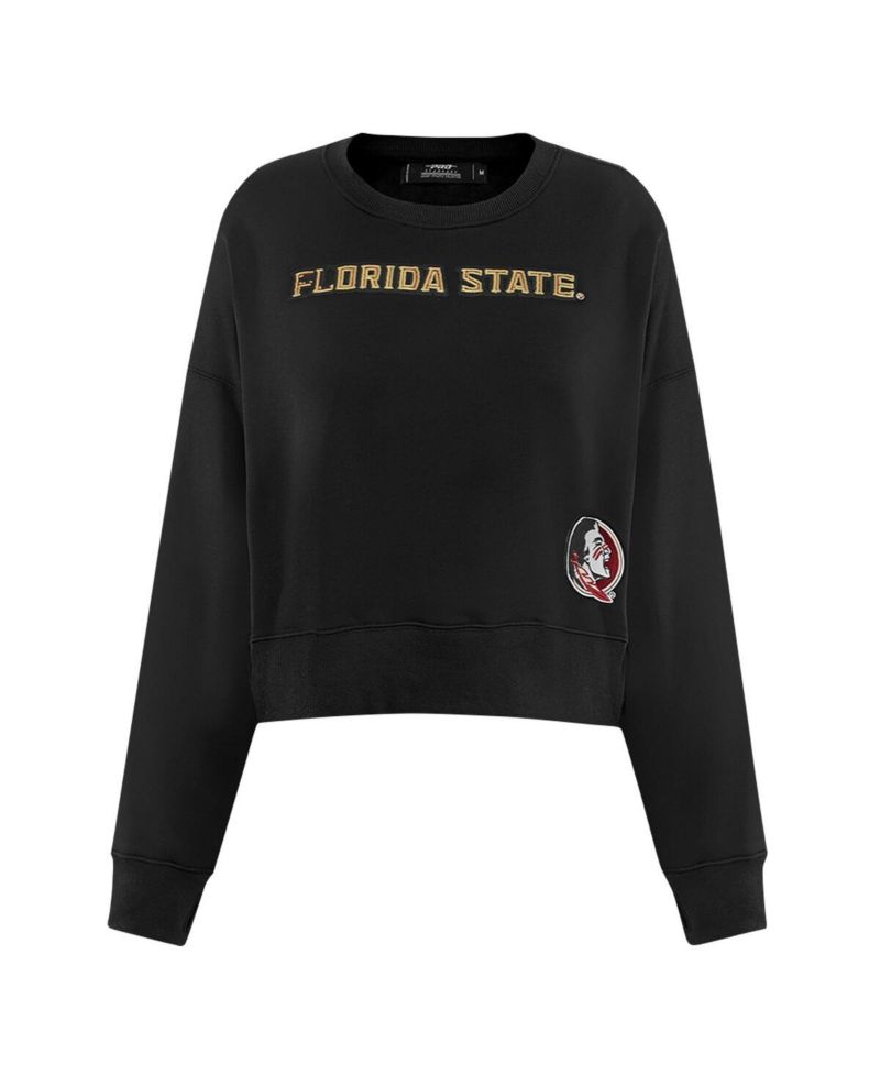 Women's Black Florida State Seminoles Sequin Boxy Cropped Pullover Sweatshirt