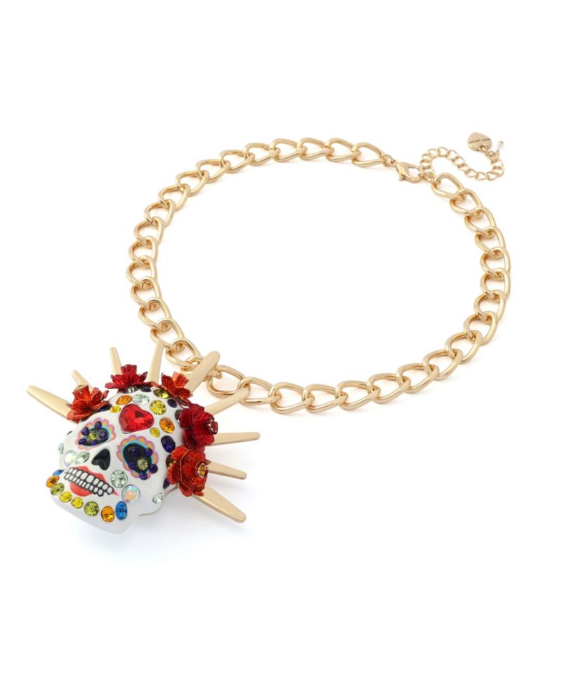 Faux-Stone Sugar Skull Bride Pendant Necklace