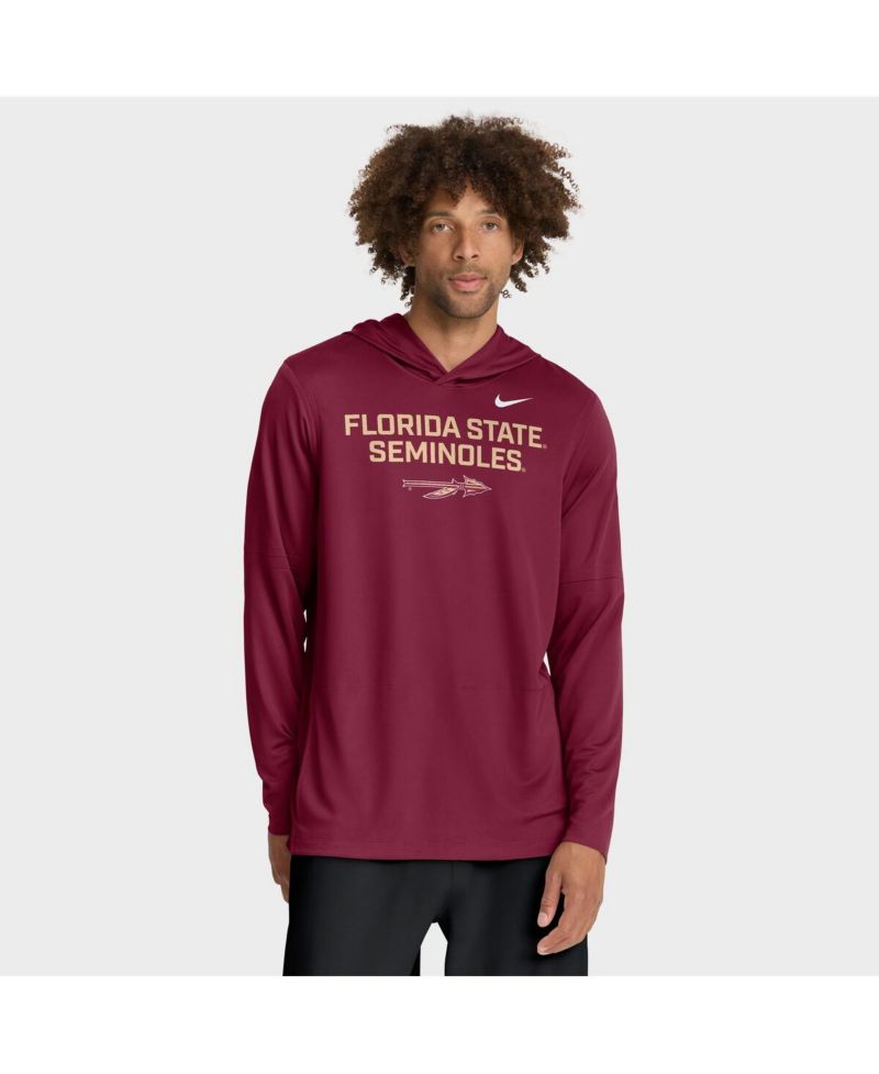 Men's Garnet Florida State Seminoles 2025 Sideline Performance Long Sleeve Hoodie T-Shirt