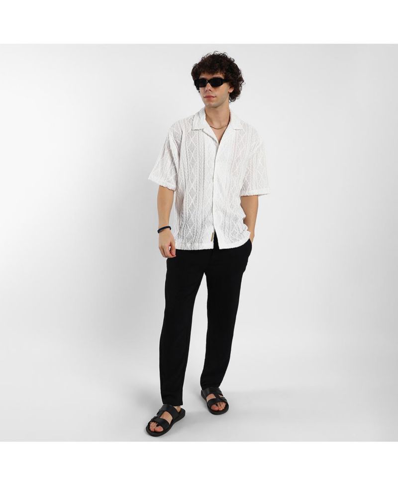 Men's Daisy White Argyle-Textured Oversized Shirt