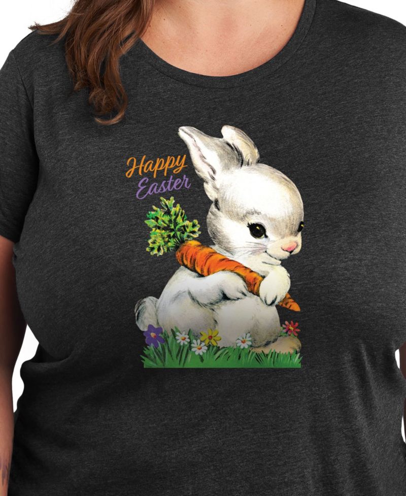 Plus Size Vintage Easter Bunny Graphic Crew Neck T-Shirt