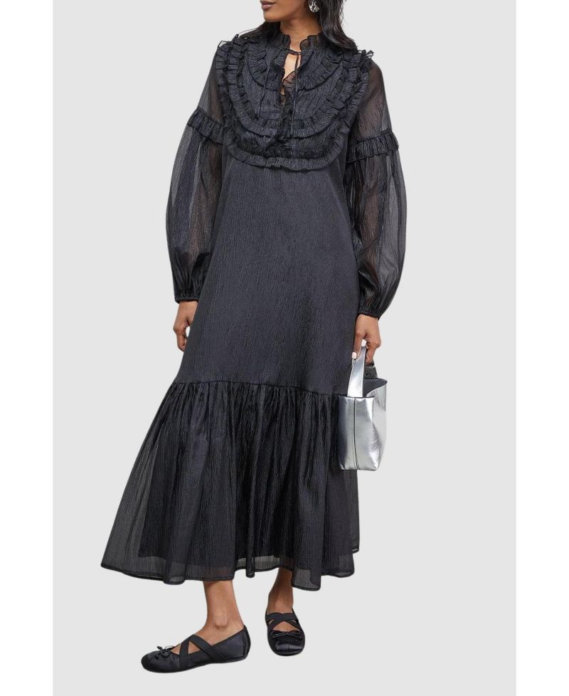 Women's Crinkle Stripe Frill Midi Dress
