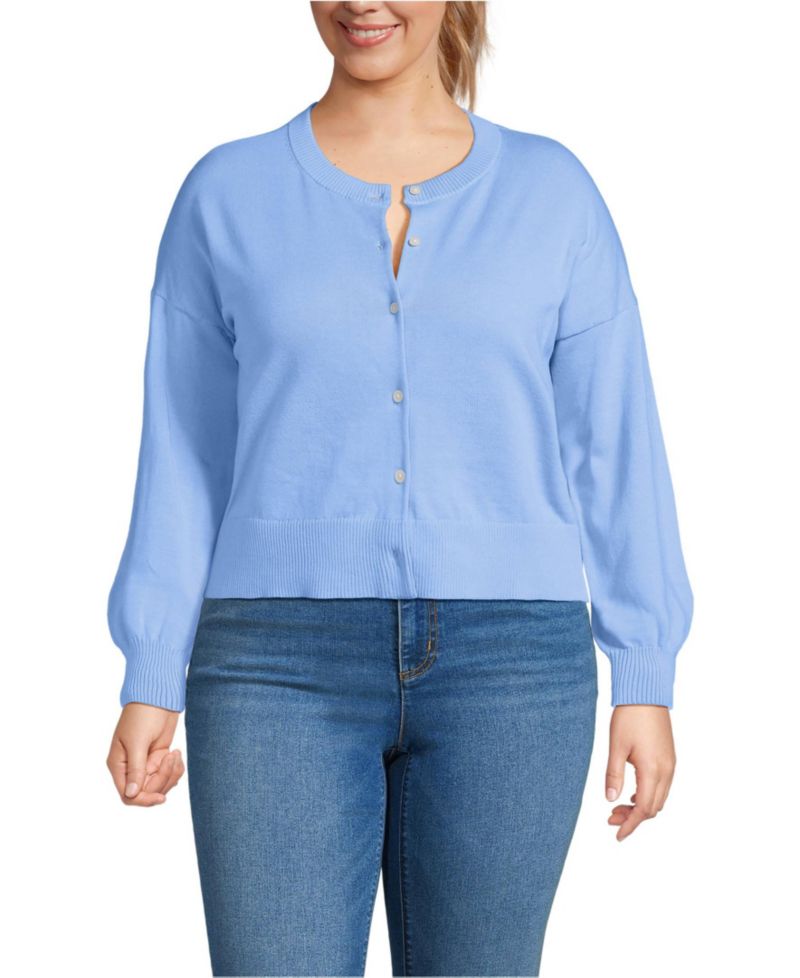 Plus Size Modern Length Fine Gauge Crew Neck Cardigan Sweater