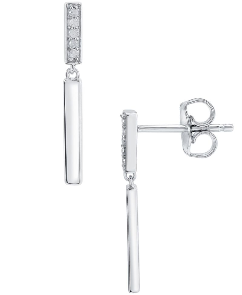 Diamond Bar Drop Earrings (1/10 ct. t.w.) in Sterling Silver