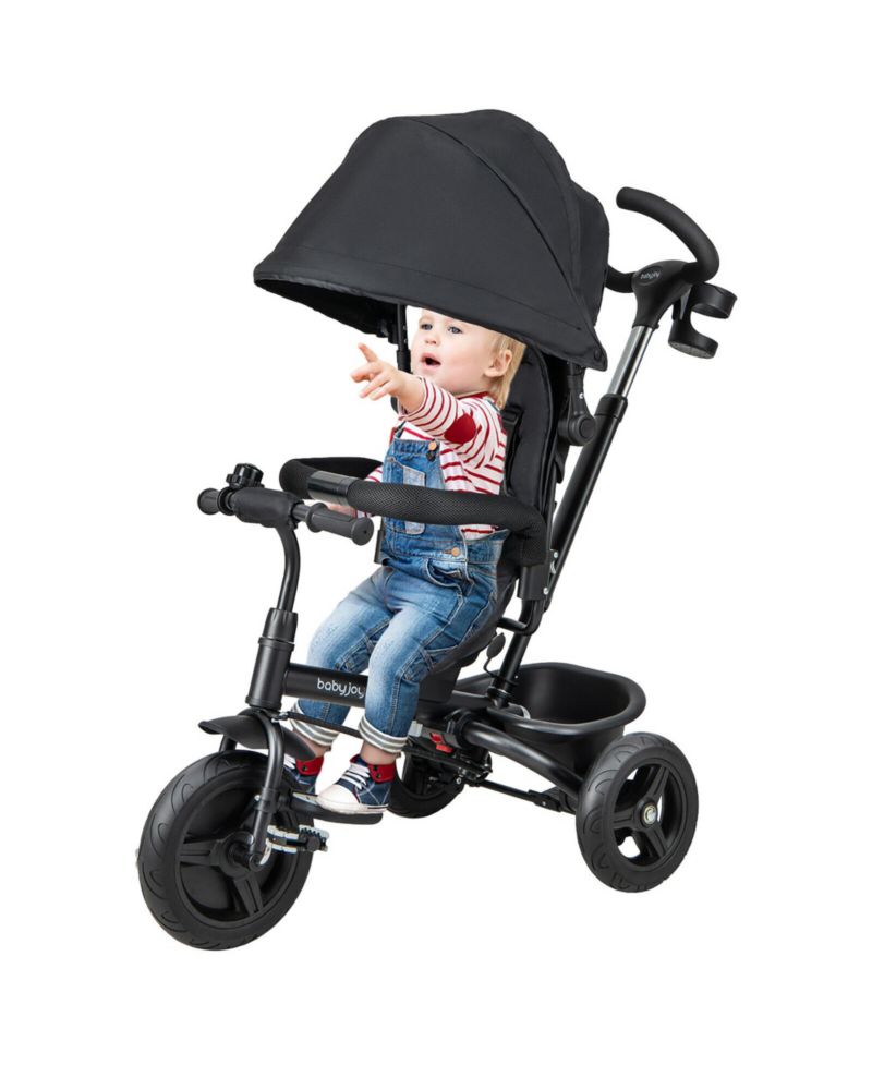 4-in-1 Baby Tricycle Toddler Trike with Reversible Seat Canopy and Push Handle
