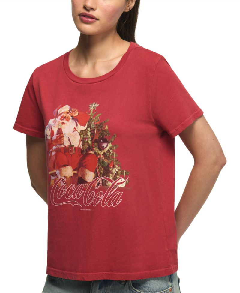Women's Coca Cola Santa Tree Graphic Retro T-Shirt