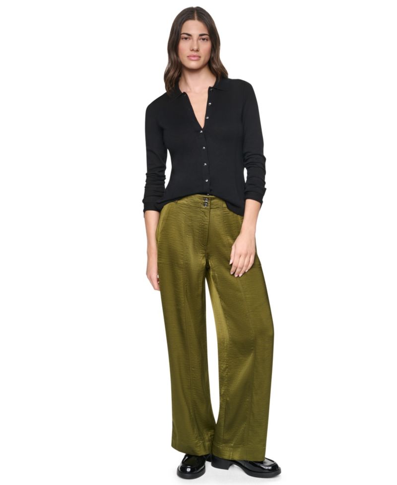 Women's Wide-Leg Double-Button Front Glazed Pants