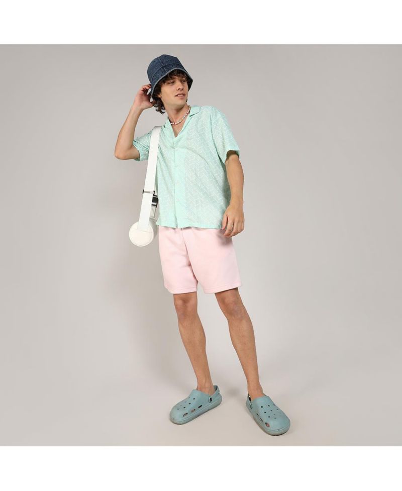 Men's Mint Green Embroidered Zig-Zag Shirt