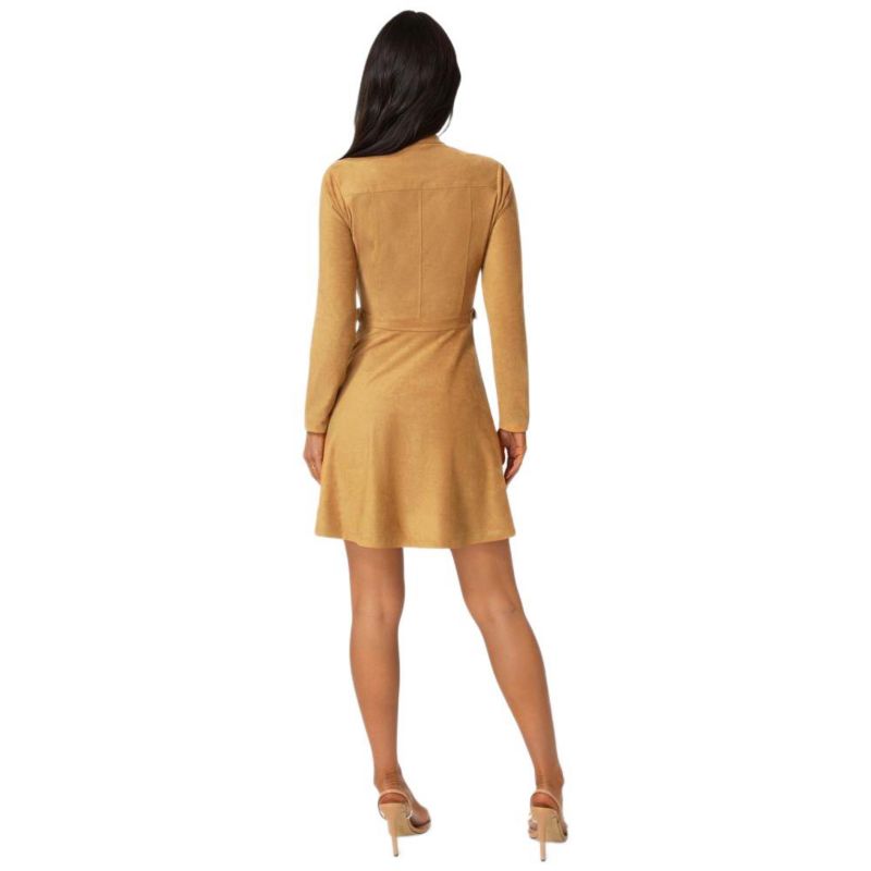 Women's Fit and Flare Long Sleeve Suede Mini Dress