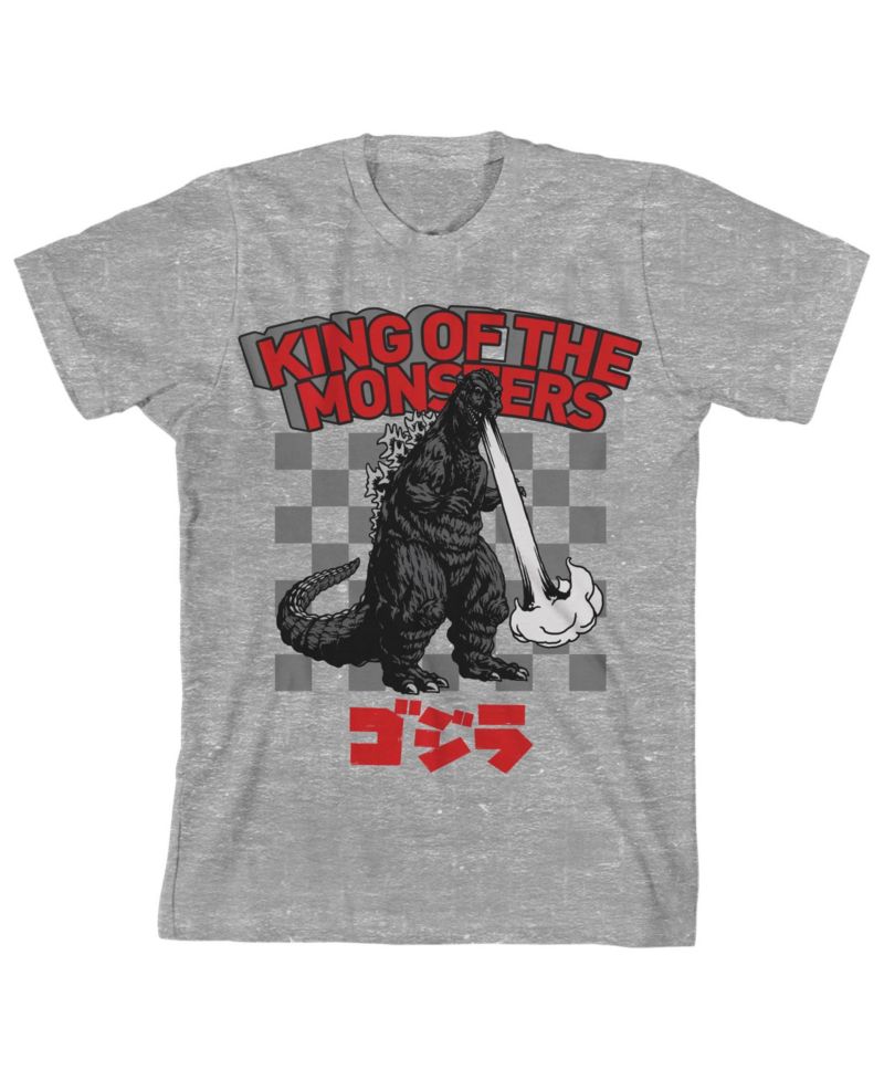 King Of The Monsters Crew Neck Short Sleeve Athletic Heather Boy's T-shirt-Large