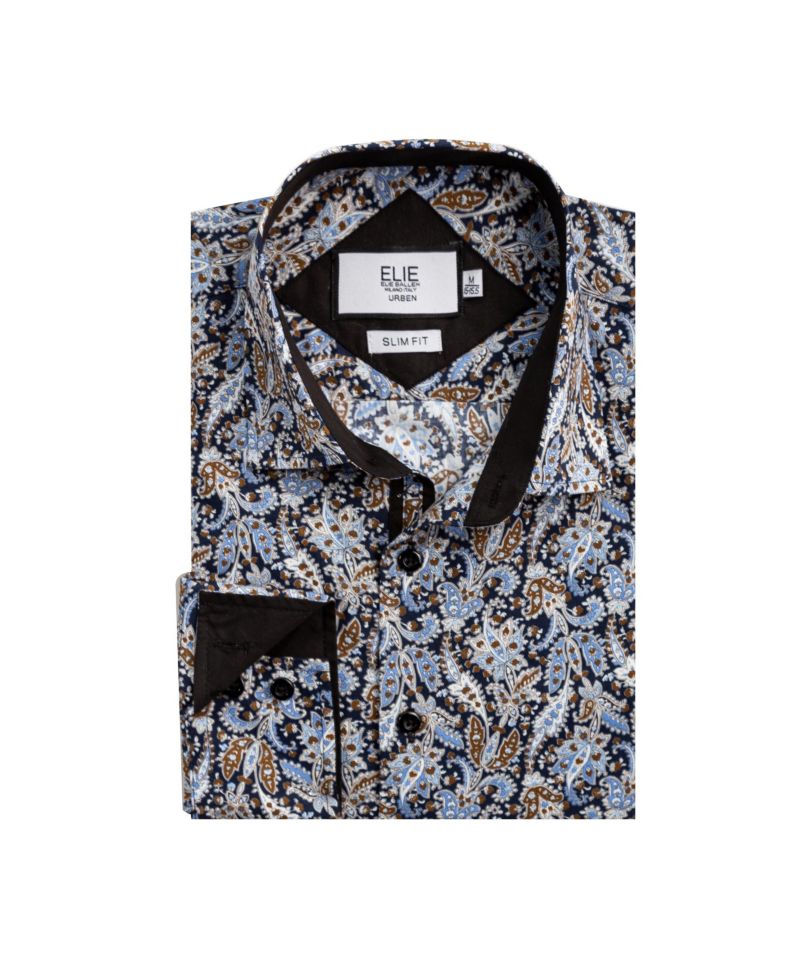 Big Boys Navy Paisley Sport Slim Fit Shirt