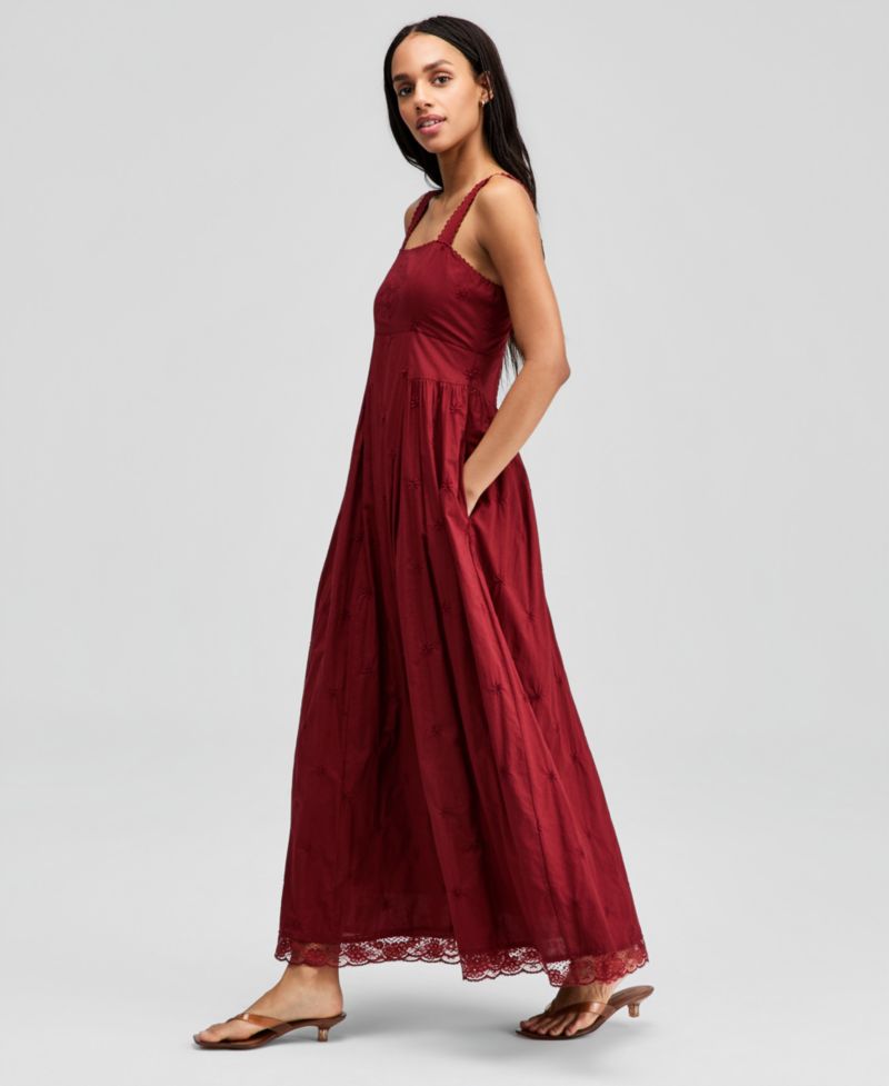 Petite Embroidered Square-Neck Dress