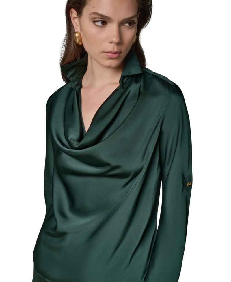 Petite Satin Back Crepe Long-Sleeve Top