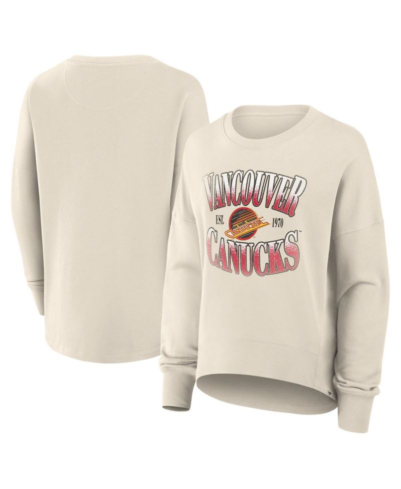 Women's Cream Vancouver Canucks Oversized Vintage Slice Pullover Sweatshirt