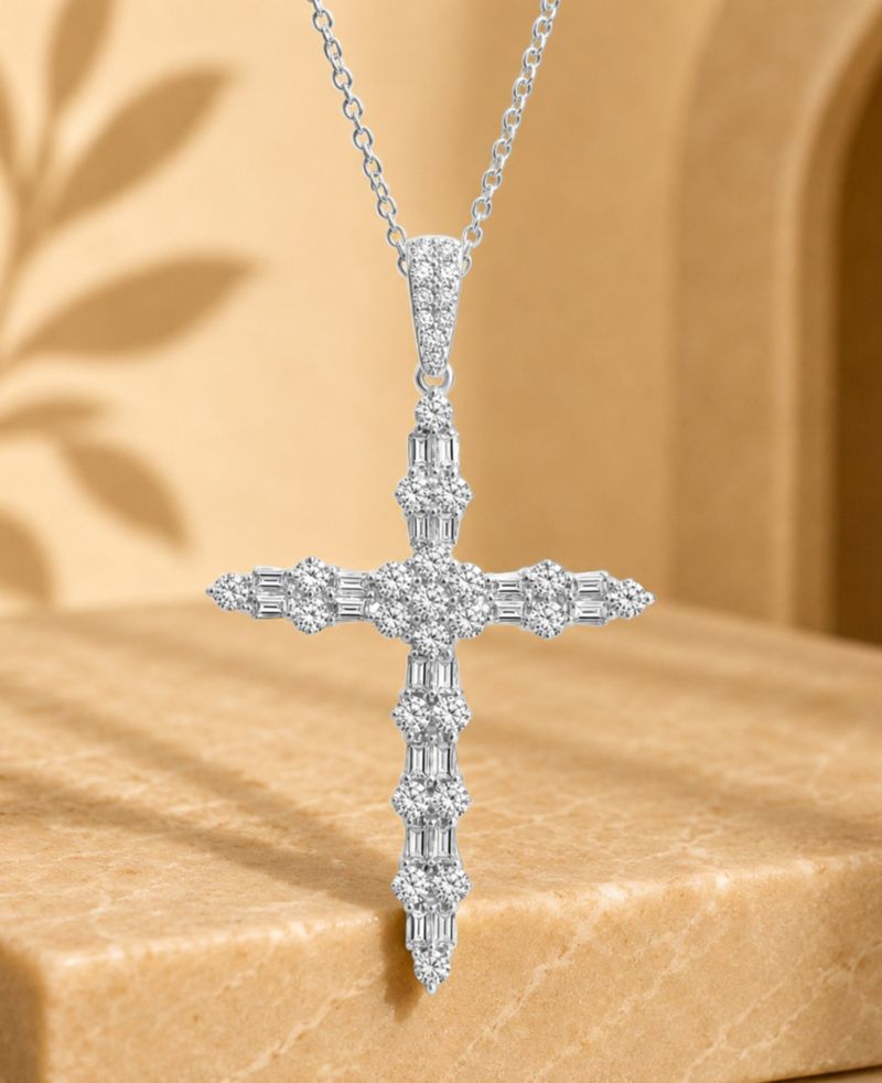 Mixed Cut Cross Pendant Necklace