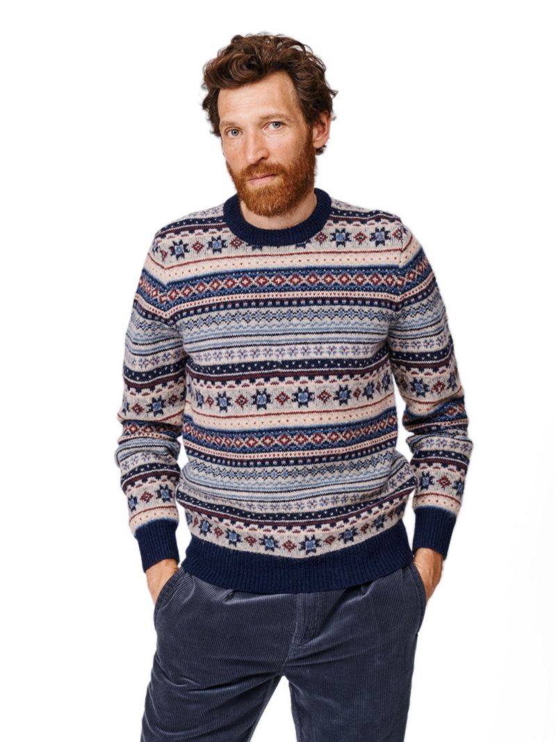 Men's Fair Isle Crew Neck Wool Sweater