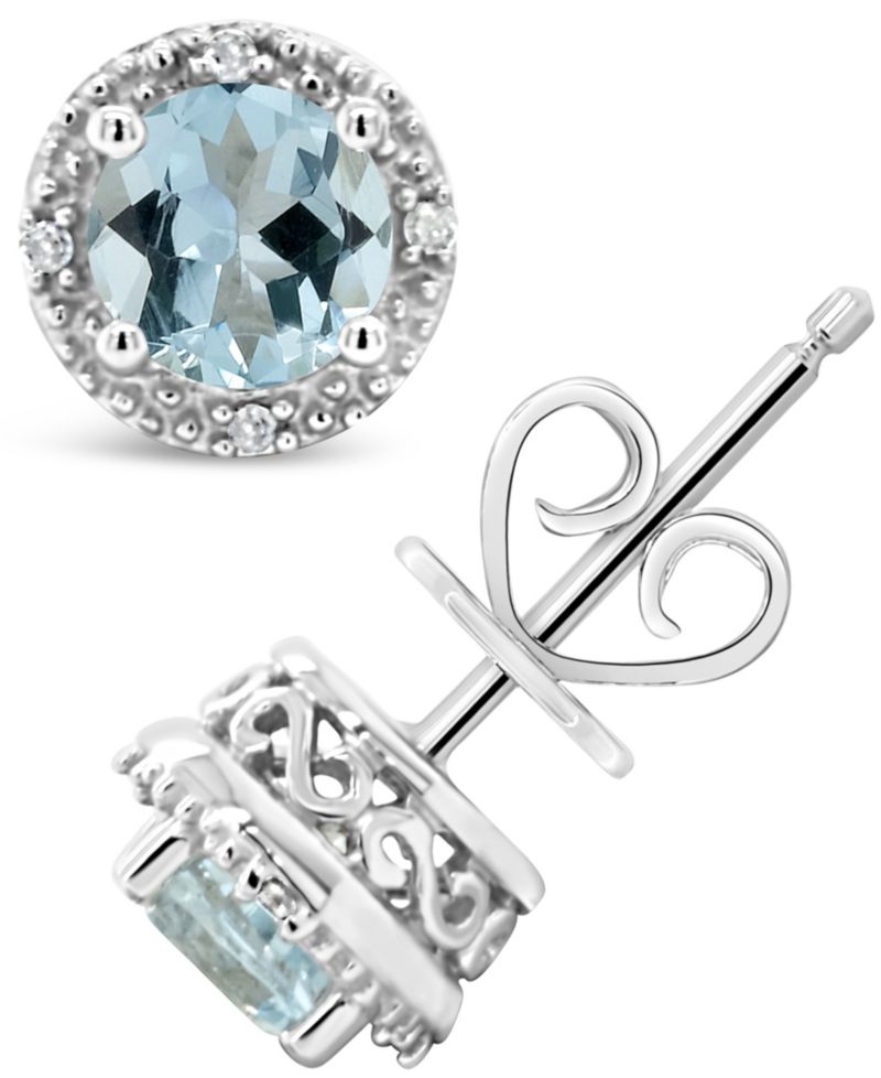 Gemstone (6mm) and Diamond Accent Stud Earrings in Sterling Silver