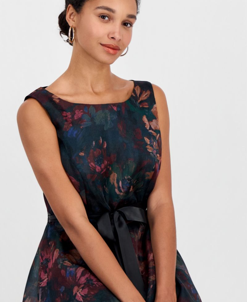 Women's Floral-Print A-Line Midi Organza Dress