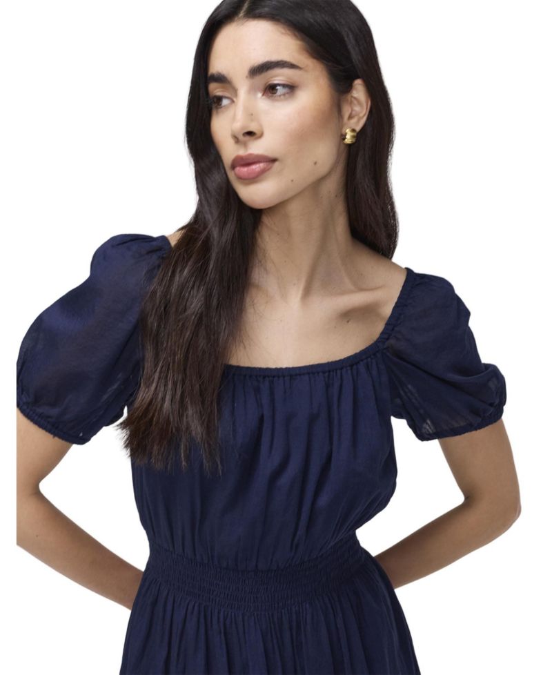 Women's Mandy Cotton Voile Square-Neck A-Line Puff-Sleeve Midi Dress