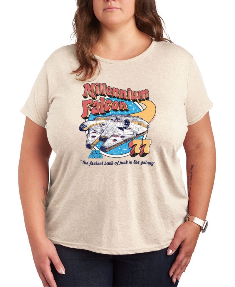 Plus Size Trendy Star Wars Millenium Falcon Classics Graphic Crewneck T-Shirt
