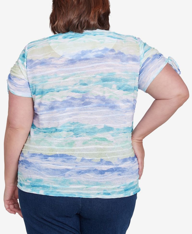 Plus Size Tied Short Sleeves Watercolor Top