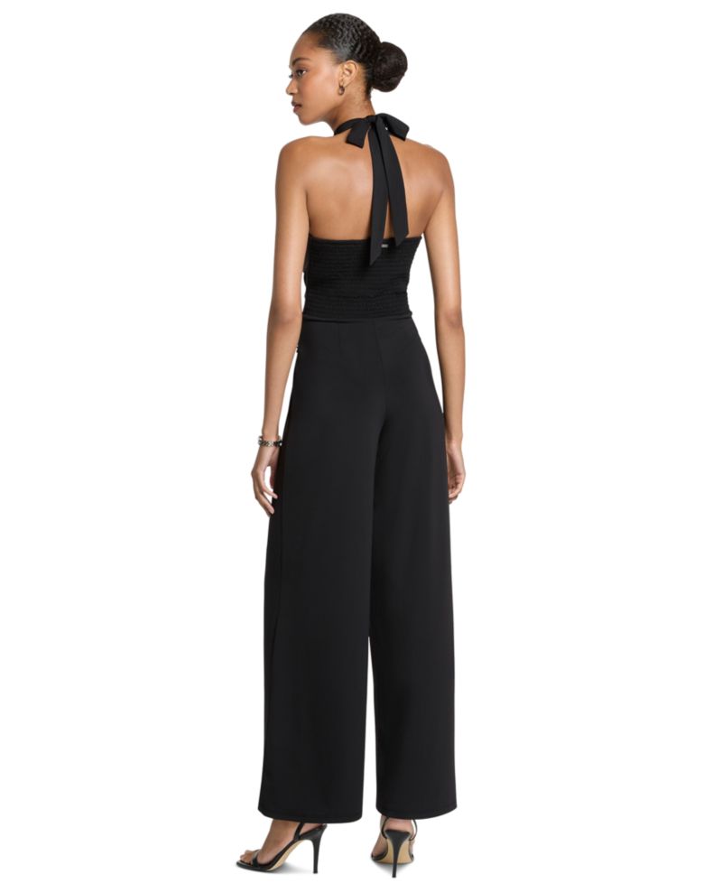 Women's Halter Wide-Leg Wrap-Front Jumpsuit