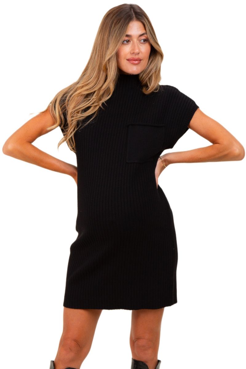 Women's Olive Ribbed Knit Short Sleeve Sweater Dress