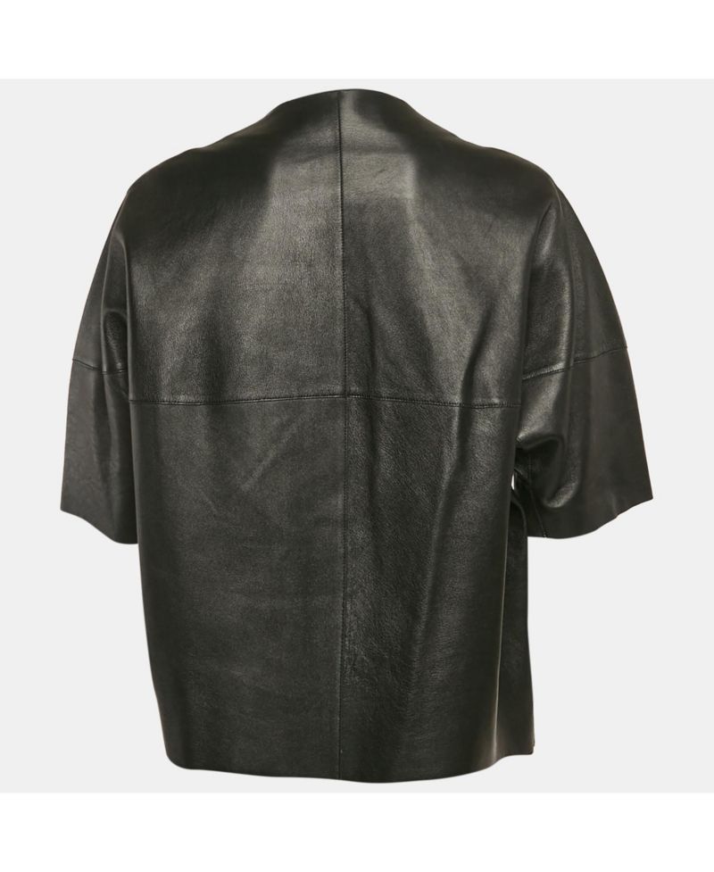 Women's Black Leather Double Breasted Short Jacket