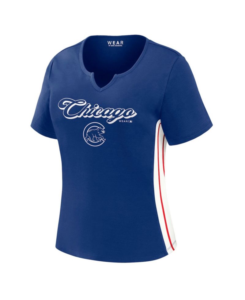 Women's Royal Chicago Cubs Notch Neck Cropped T-Shirt