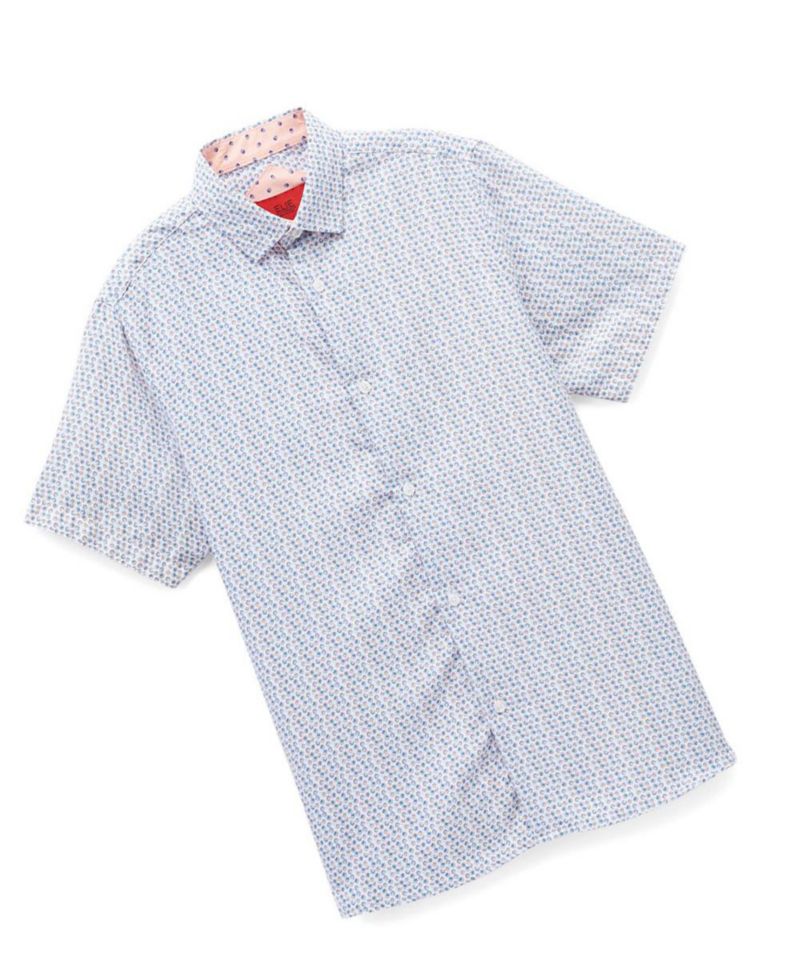 Big Boys Blue Printed Button-Down Slim Fit Shirt