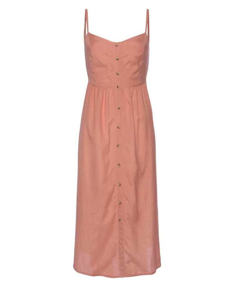 Women's Printed Button Up Panel Smocked A-Line V-Neck Midi Dress