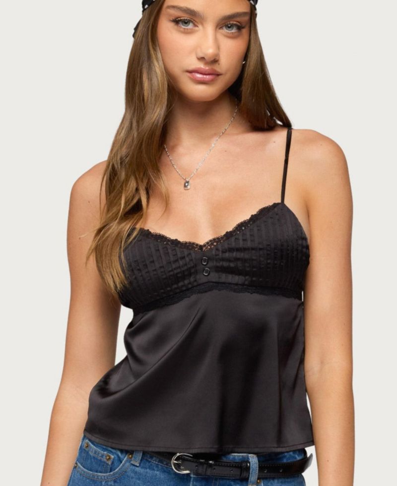 Women's Blanca Satin Effect Lace Trim Tank Top