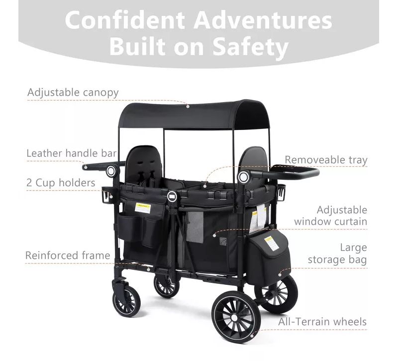Baby All-Terrain Wagon Stroller for Two with Canopy, Snack Tray and Shock-Absorbing Wheels