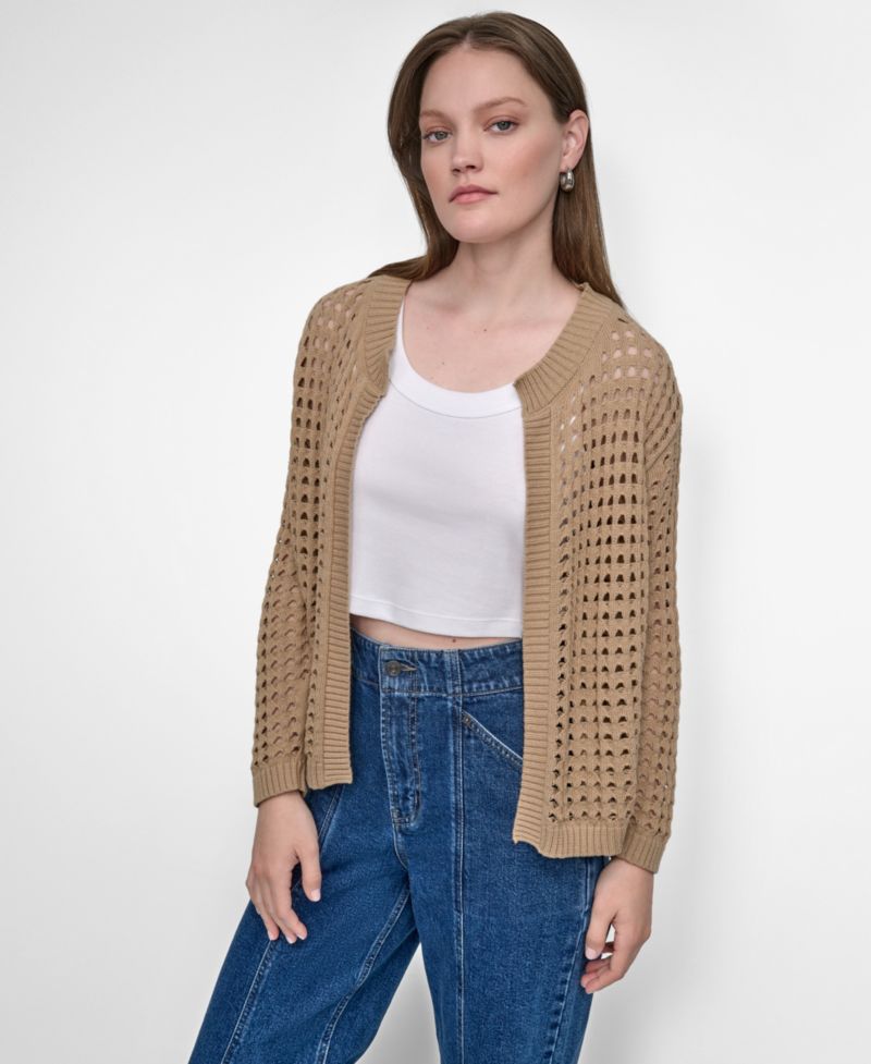 Petite Open-Stitch Drop-Shoulder Cardigan Sweater