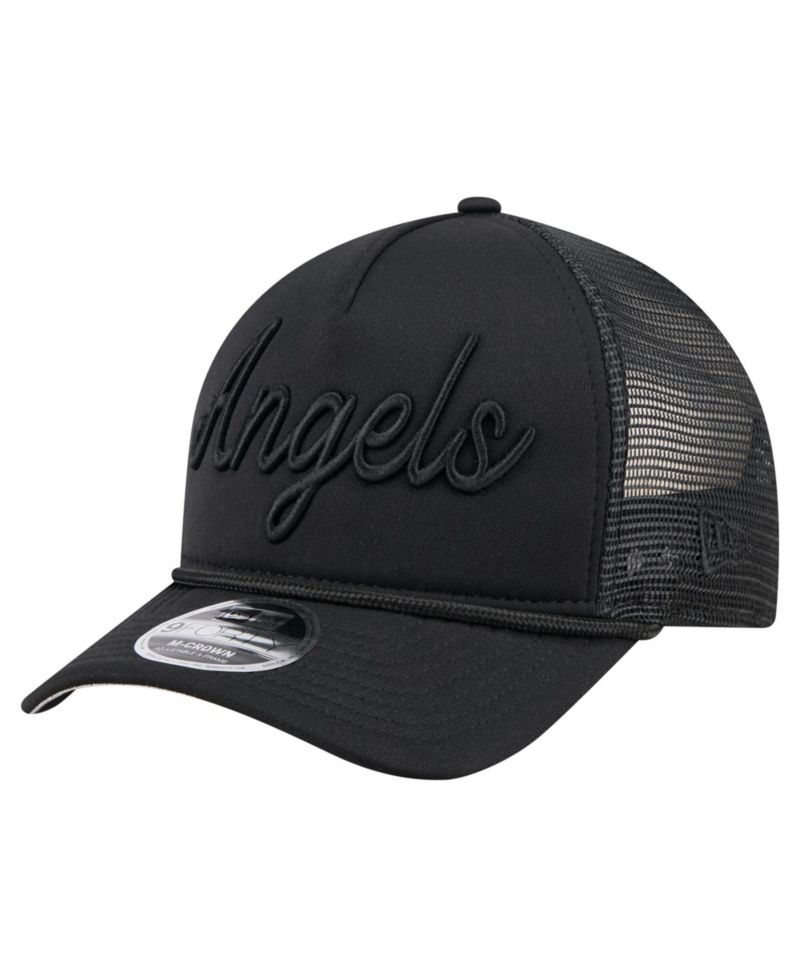 Men's Black Los Angeles Angels City Initial 9FORTY A-Frame M-Crown Adjustable Trucker Hat
