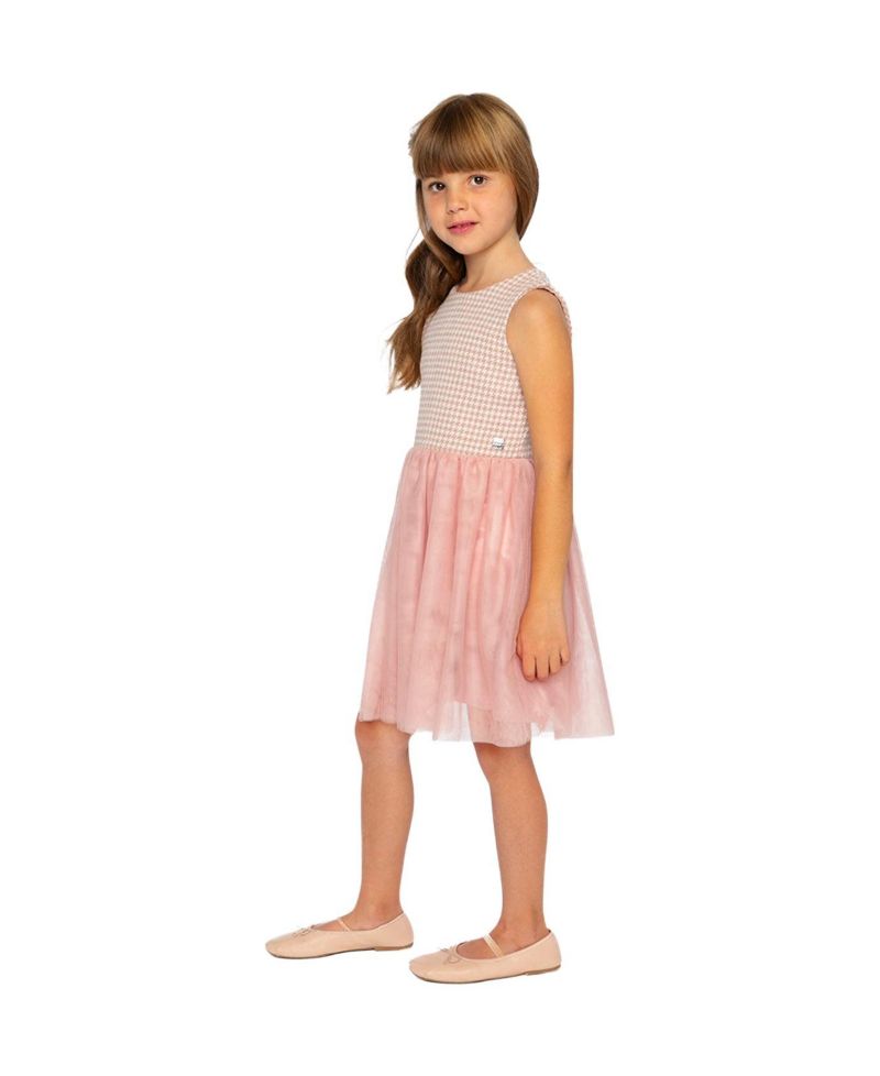 Little and Big Girl 6-14 Bi-Material Sleeveless Dress Houndstooth