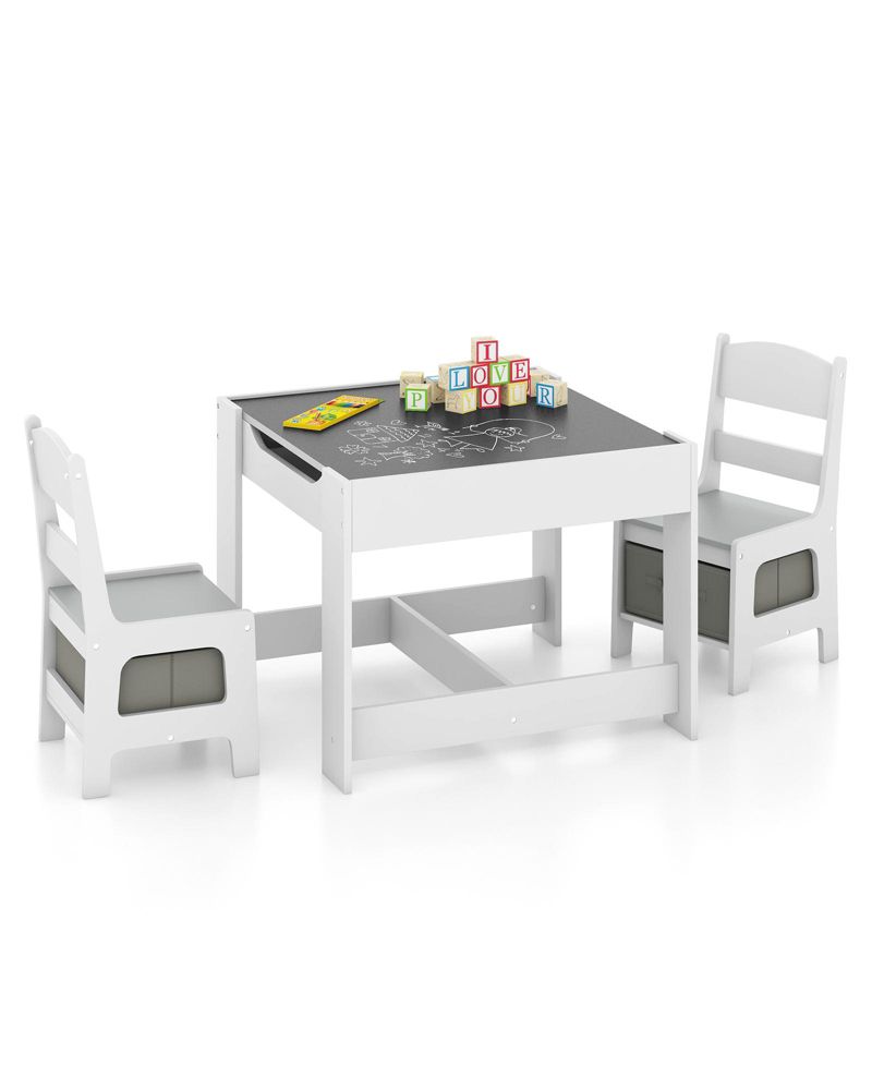 Kids Table Chairs Set with Storage Boxes Blackboard Whiteboard Drawing