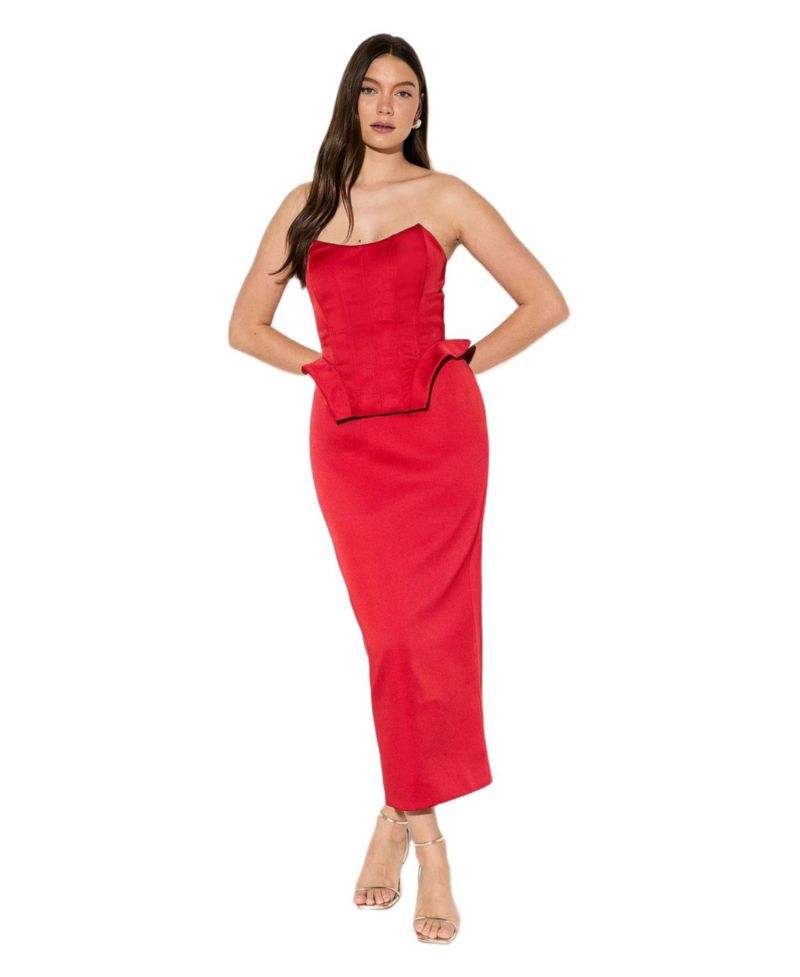 Women's Premium Bonded Satin Corset Midaxi Dress