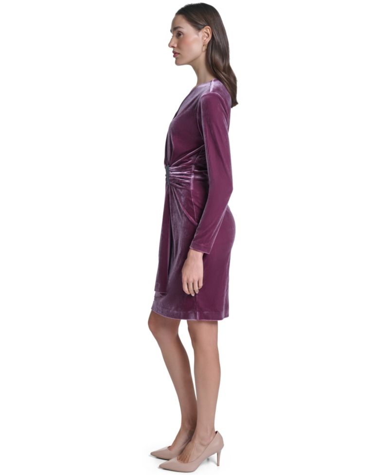 Petite Velvet V-Neck Long-Sleeve Dress