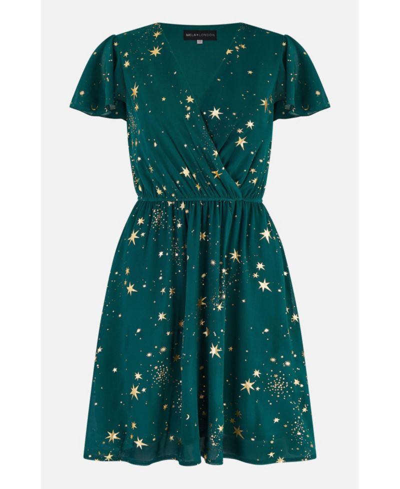 Women's Foil Star Print Wrap Skater Dress