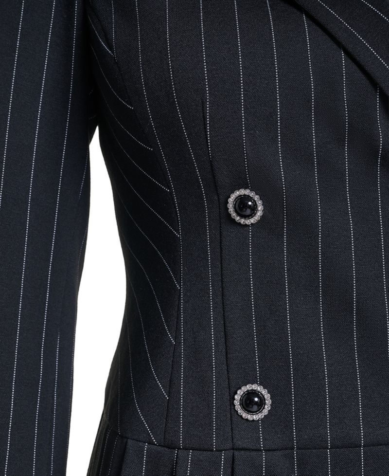 Women's Pinstripe Pleated Skirt Blazer Dress