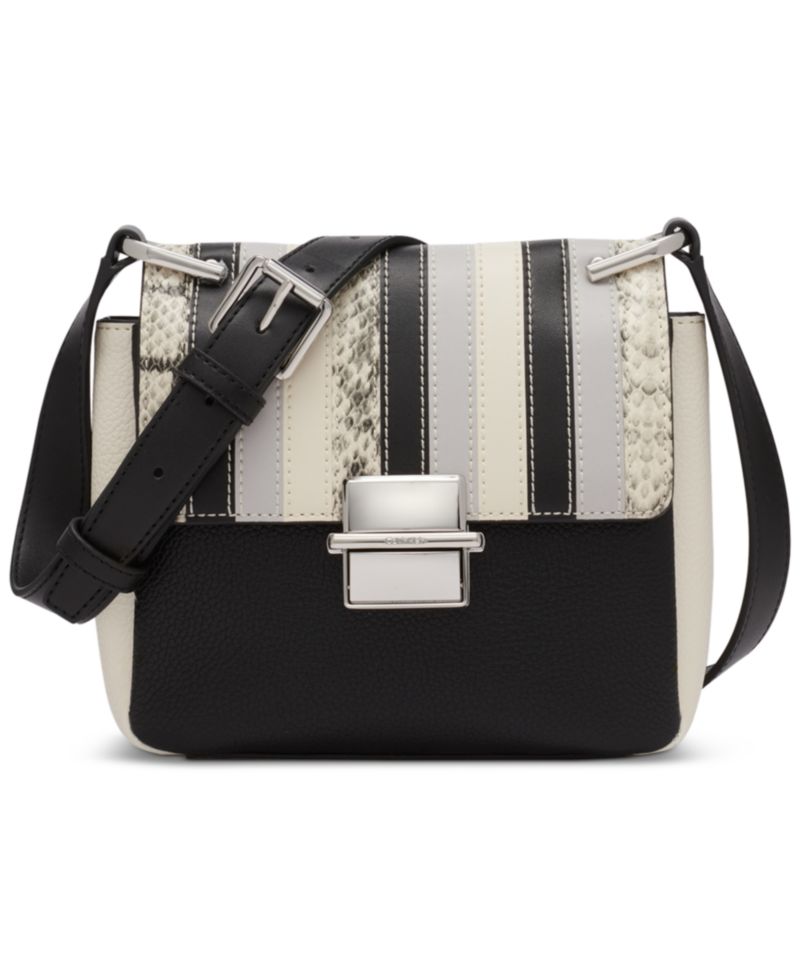 Clove Mixed Material Push-Lock Crossbody with Adjustable Strap