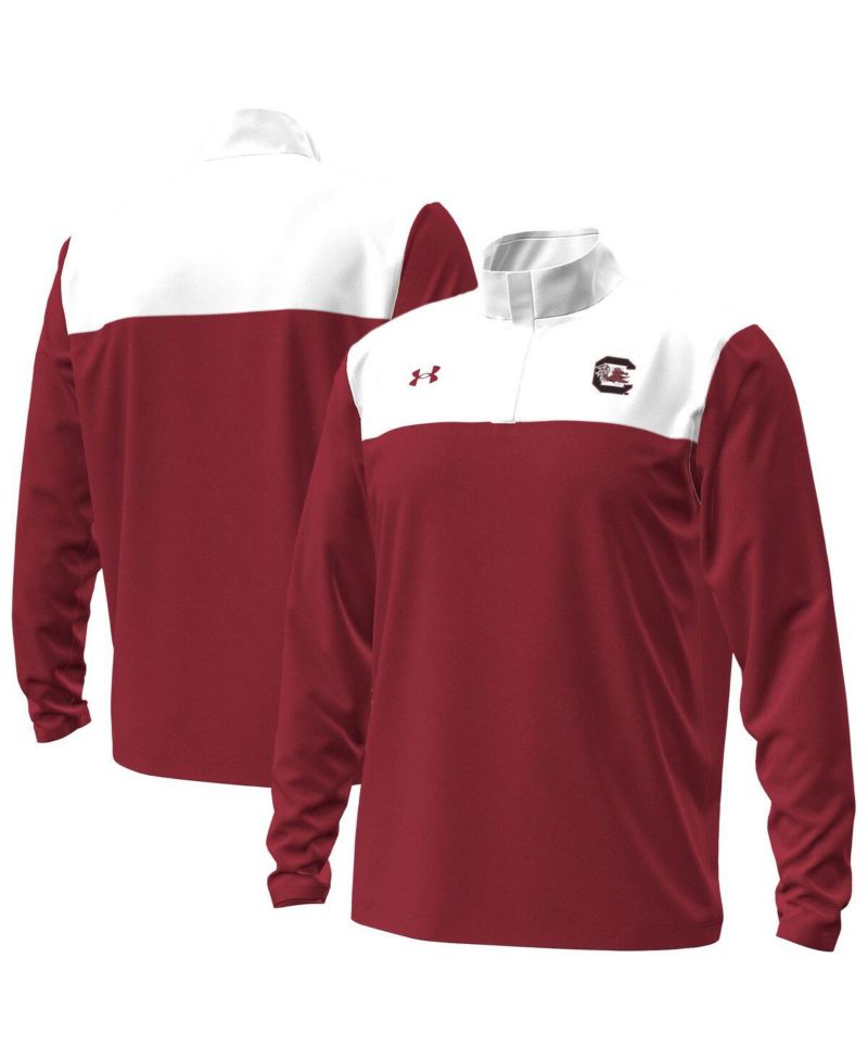 Men's Garnet/White South Carolina Gamecocks Green Blocked Quarter-Zip Pullover Hoodie