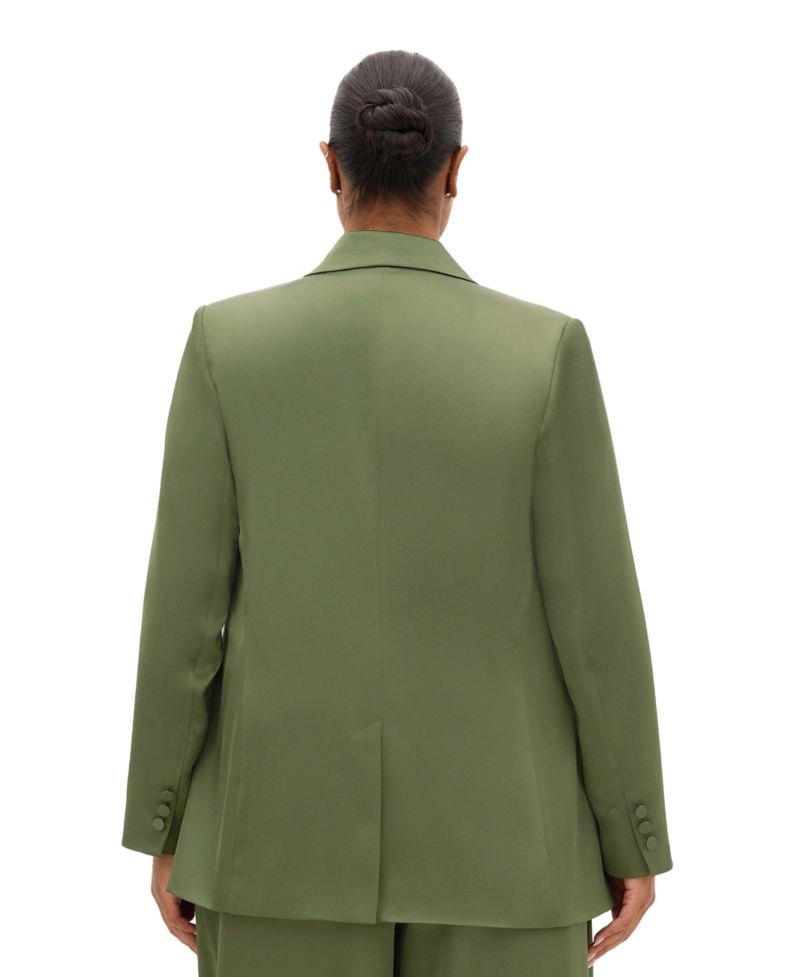 Plus Size Rylie Double-Breasted Satin Mid-Length Blazer