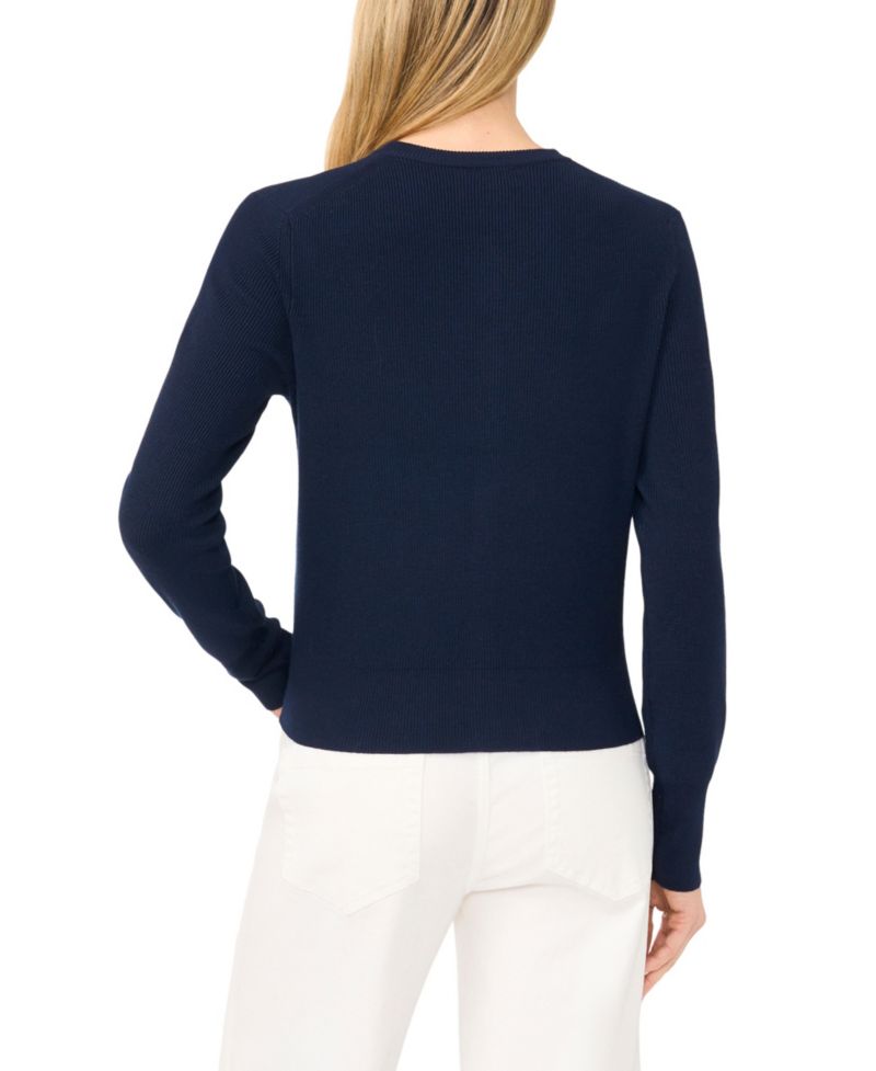 Women's Long-Sleeve Crewneck Shell-Button Cardigan Sweater