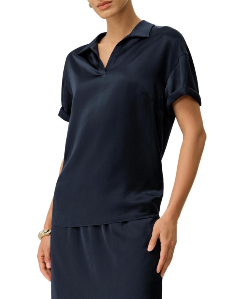 Women's Washable Silk Charmeuse Polo Top