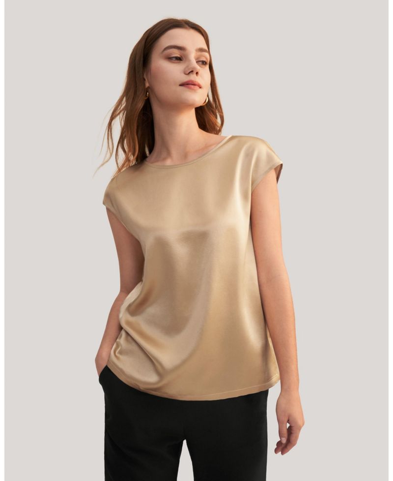 Women's Basic Cap Sleeves Silk Regular Fit Tee