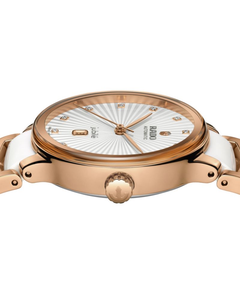 Women's Swiss Automatic Centrix Diamond (1/20 ct. t.w.) White High-Tech Ceramic & Rose Gold PVD Stainless Steel Bracelet Watch 31mm