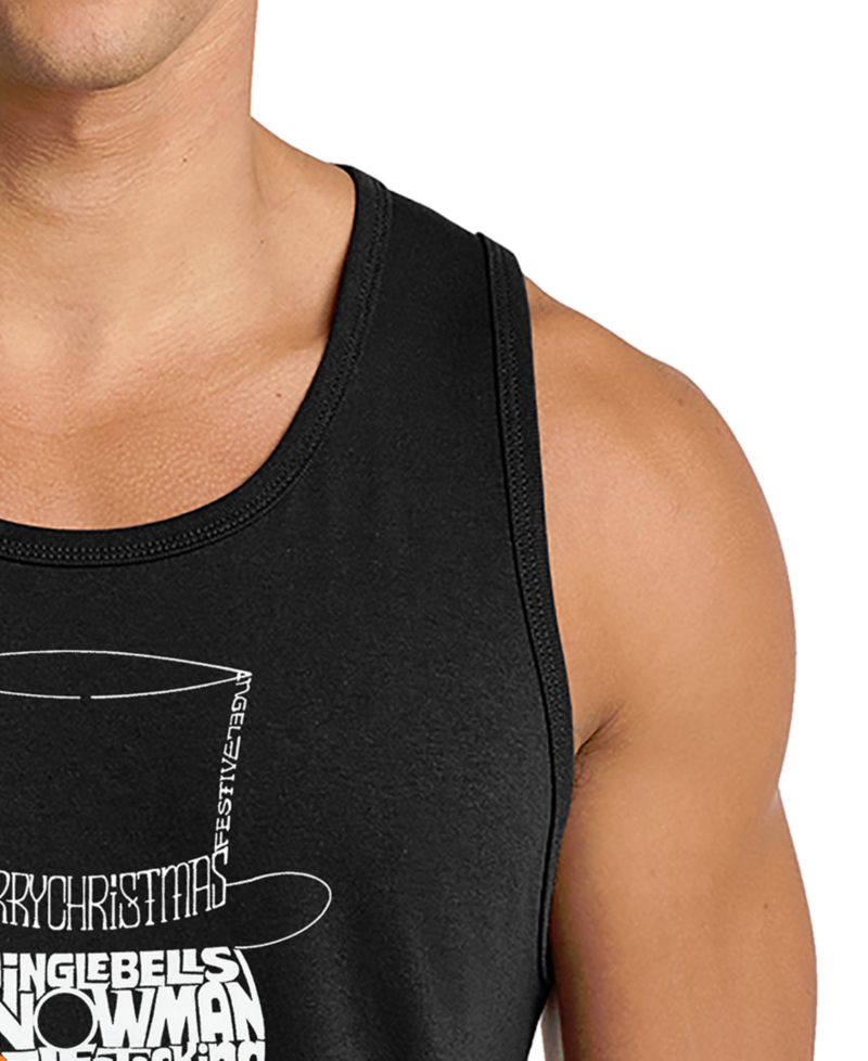 Men's Snowman Top Hat Holiday Word Art Graphic Tank Top